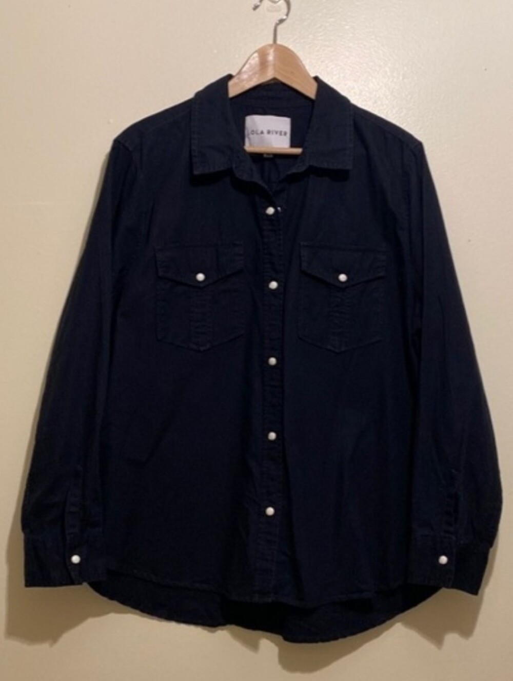 LOLA RIVER BLACK COTTON BLEND SHIRT . Size XL